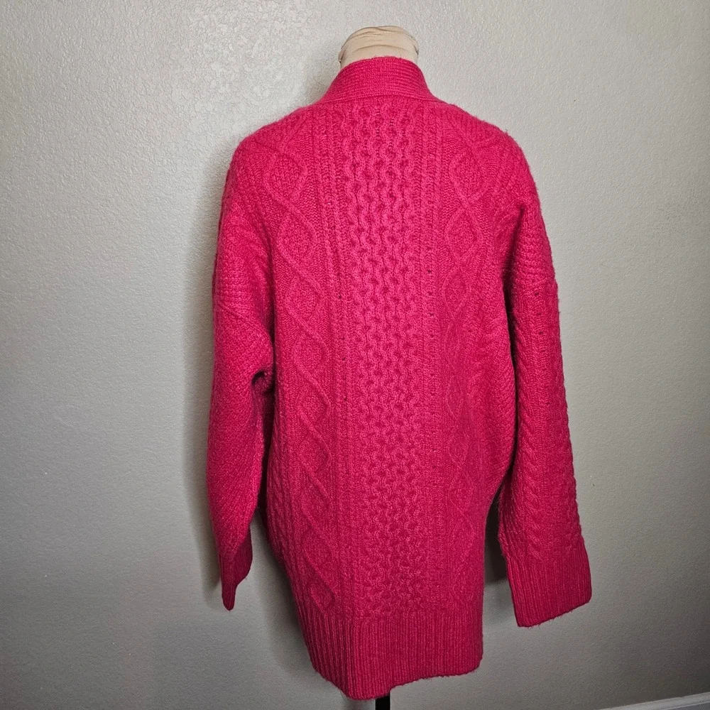 J.Crew Womens XL Pink Cable Knit Cardigan Oversized Button Front Sweater - Picture 6 of 13